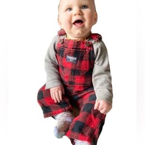 Oshkosh red buffalo plaid overalls